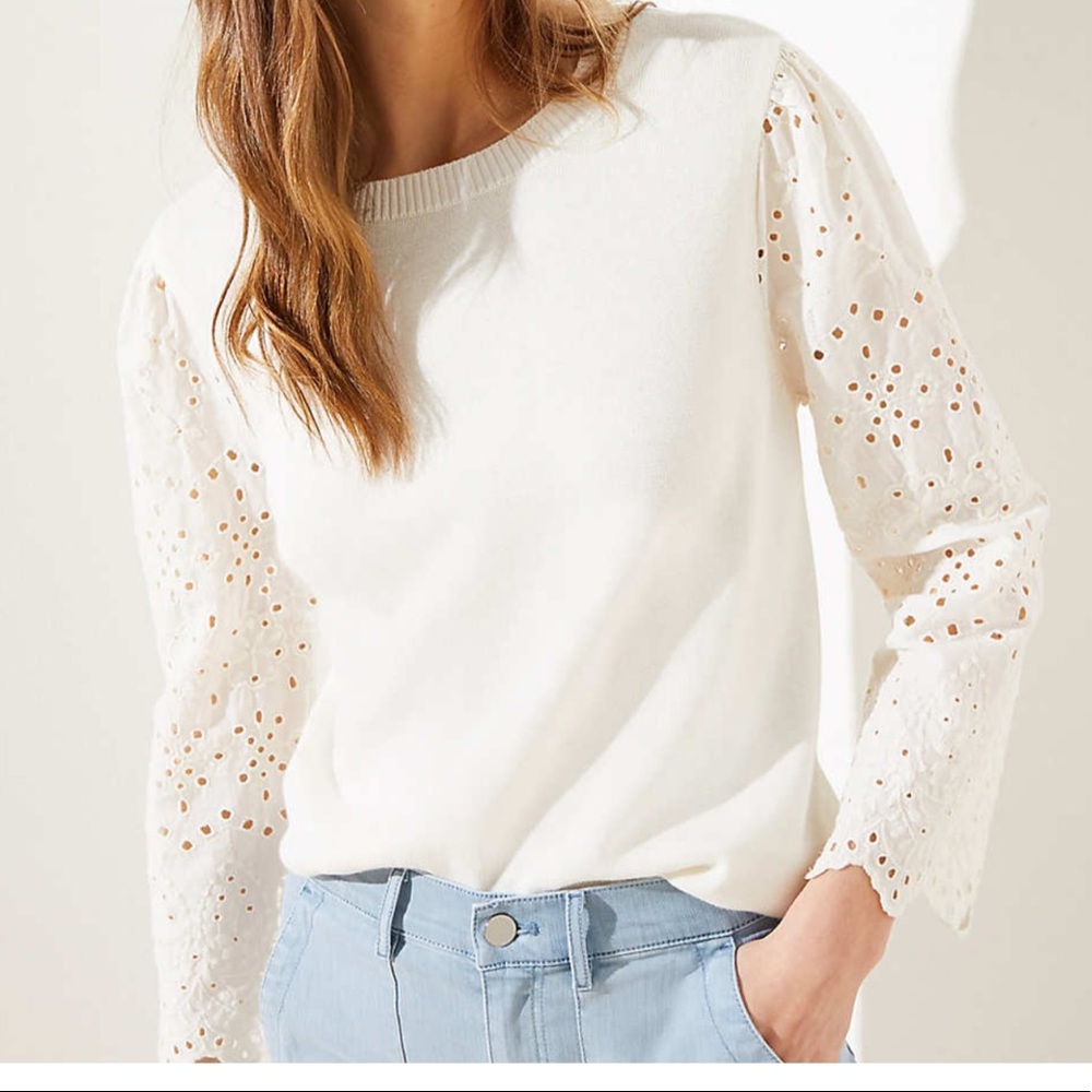 NWT LOFT Eyelet Mixed Media Sweater